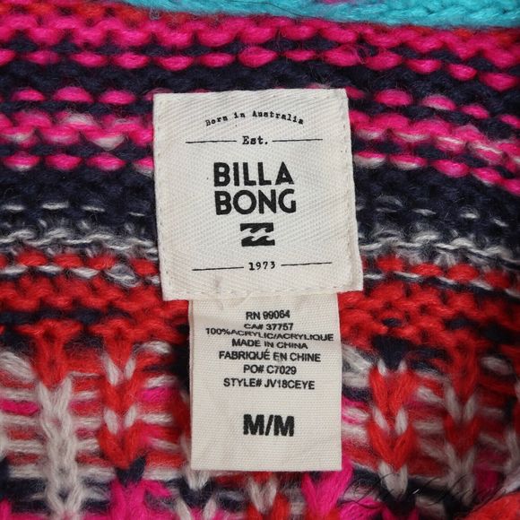 Billabong Jacket Womens Australia Neon Multicolor Southwestern Indian Soft Knit - Picture 5 of 7
